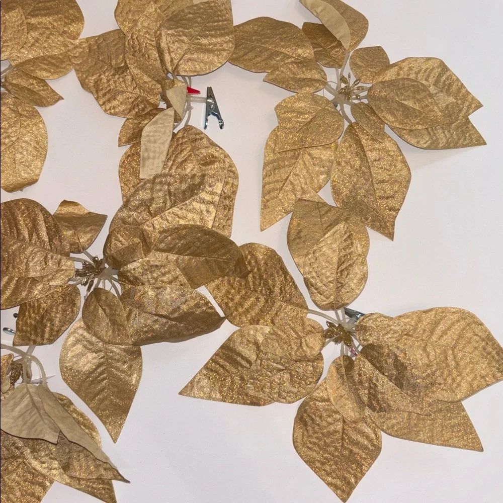 Gold Glitter Poinsettia Clips Set of 8 Gold Poinsettia Christmas Clip 11” NWOT